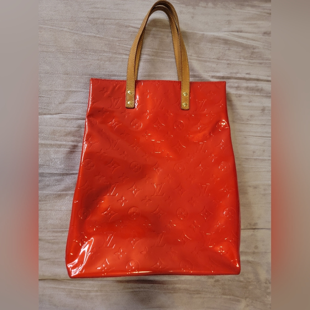 LOUIS VUITTON Monogram Vernis Reade MM Hand Bag Red Rouge LV Auth With Dust Bag - Picture 4 of 12